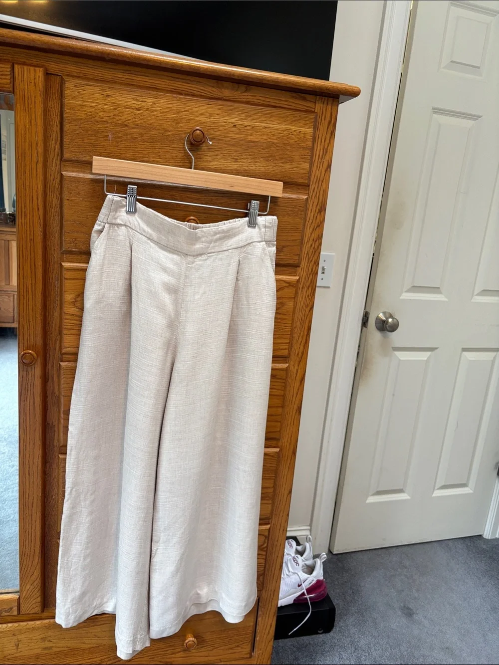 H&M Wide-Leg Linen-Blend Pants in Light Cream